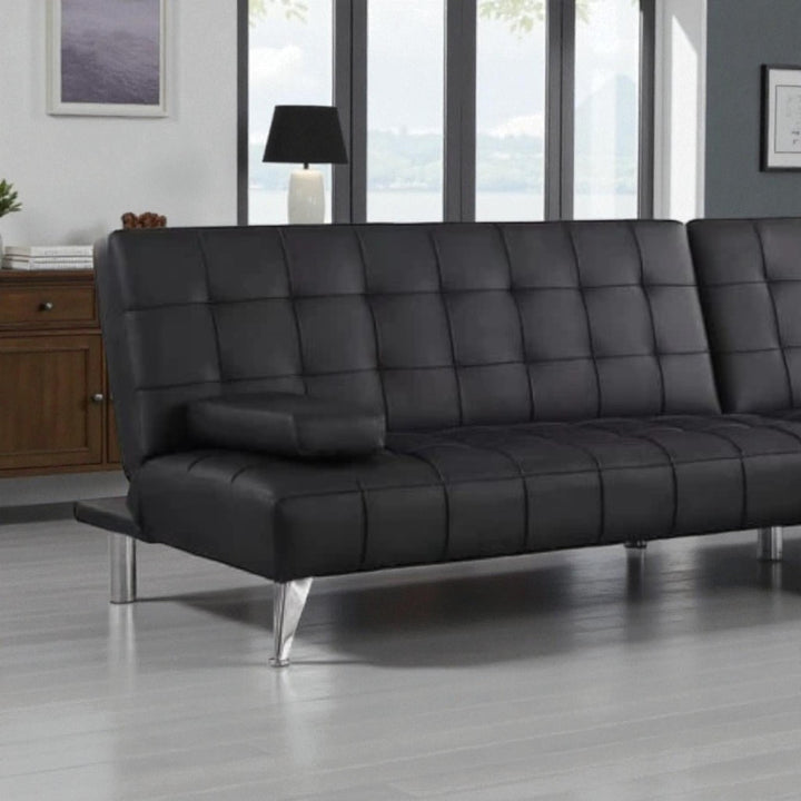 Orzen Leathaire Upholstered Sectional Sofa Bed - Black