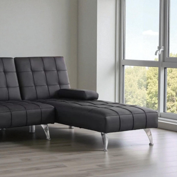 Orzen Leathaire Upholstered Sectional Sofa Bed - Black