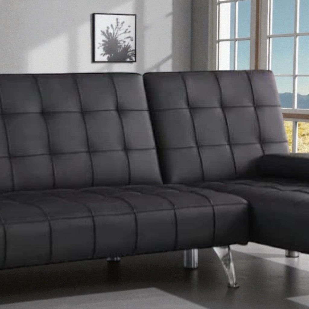 Orzen Leathaire Upholstered Sectional Sofa Bed - Black