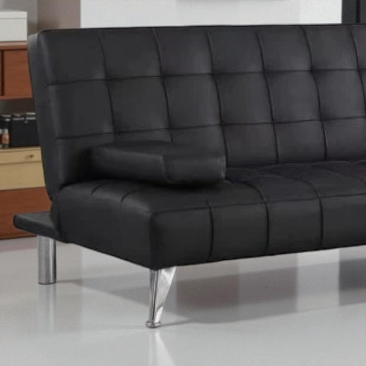 Orzen Leathaire Upholstered Sectional Sofa Bed - Black