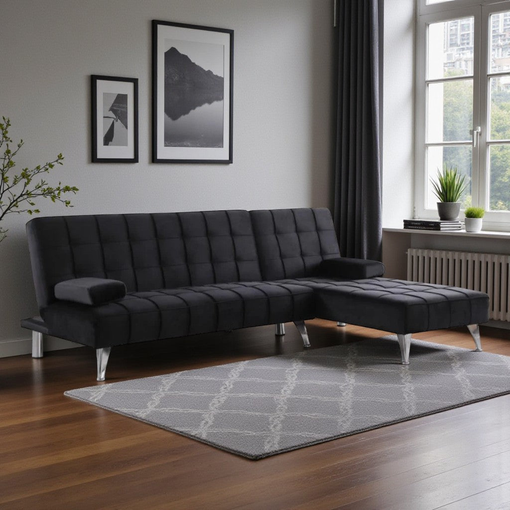 Orzen Fabric Upholstered Sectional Sofa Bed - Black