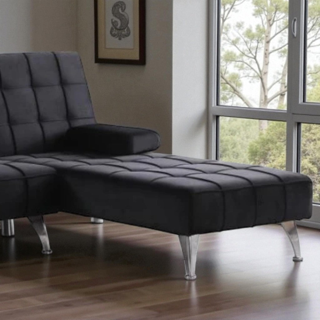 Orzen Fabric Upholstered Sectional Sofa Bed - Black