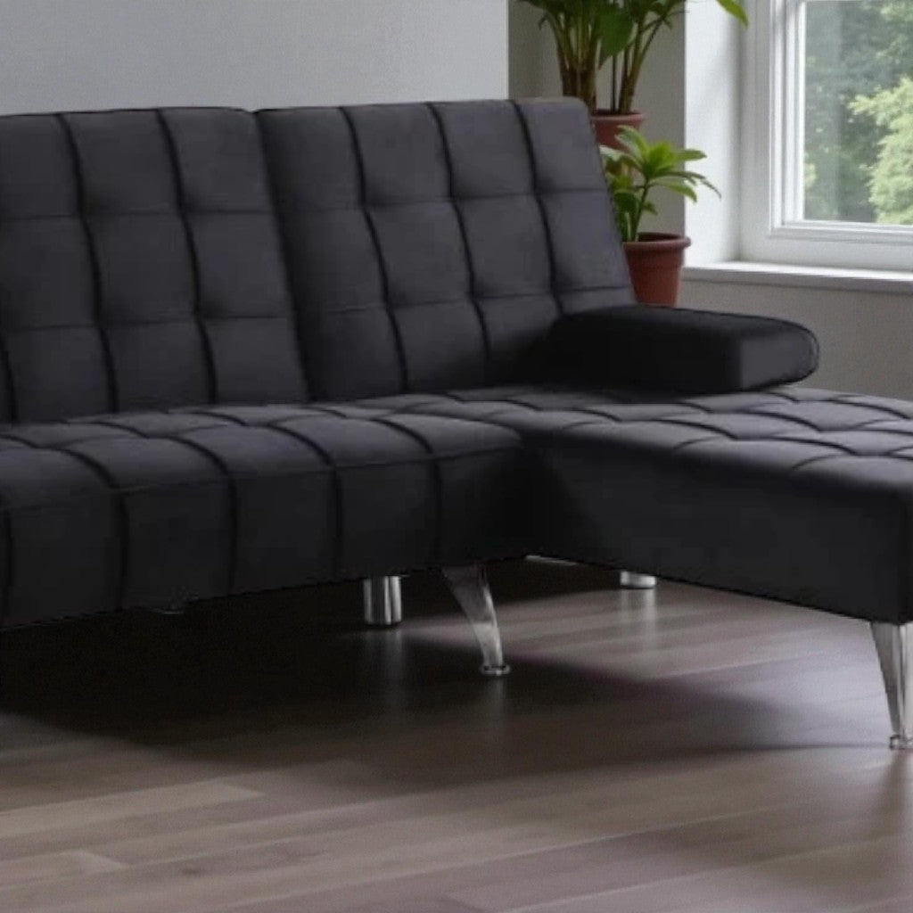 Orzen Fabric Upholstered Sectional Sofa Bed - Black