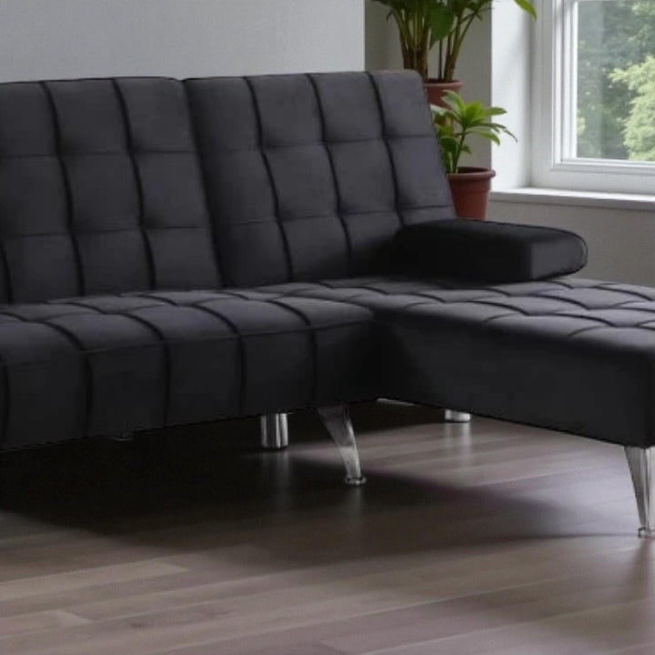 Orzen Fabric Upholstered Sectional Sofa Bed - Black