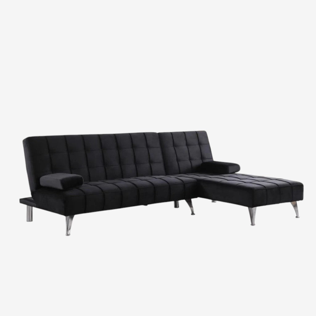 Orzen Fabric Upholstered Sectional Sofa Bed - Black