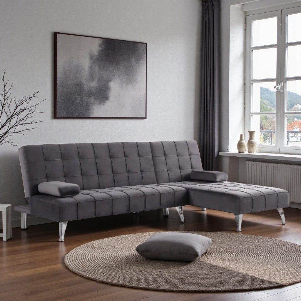 Orzen Fabric Upholstered Sectional Sofa Bed - Grey