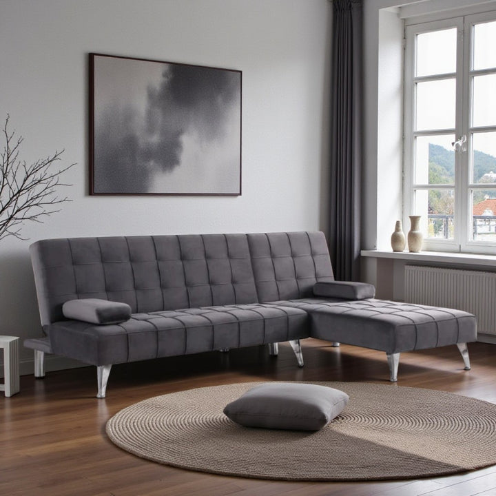 Orzen Fabric Upholstered Sectional Sofa Bed - Grey