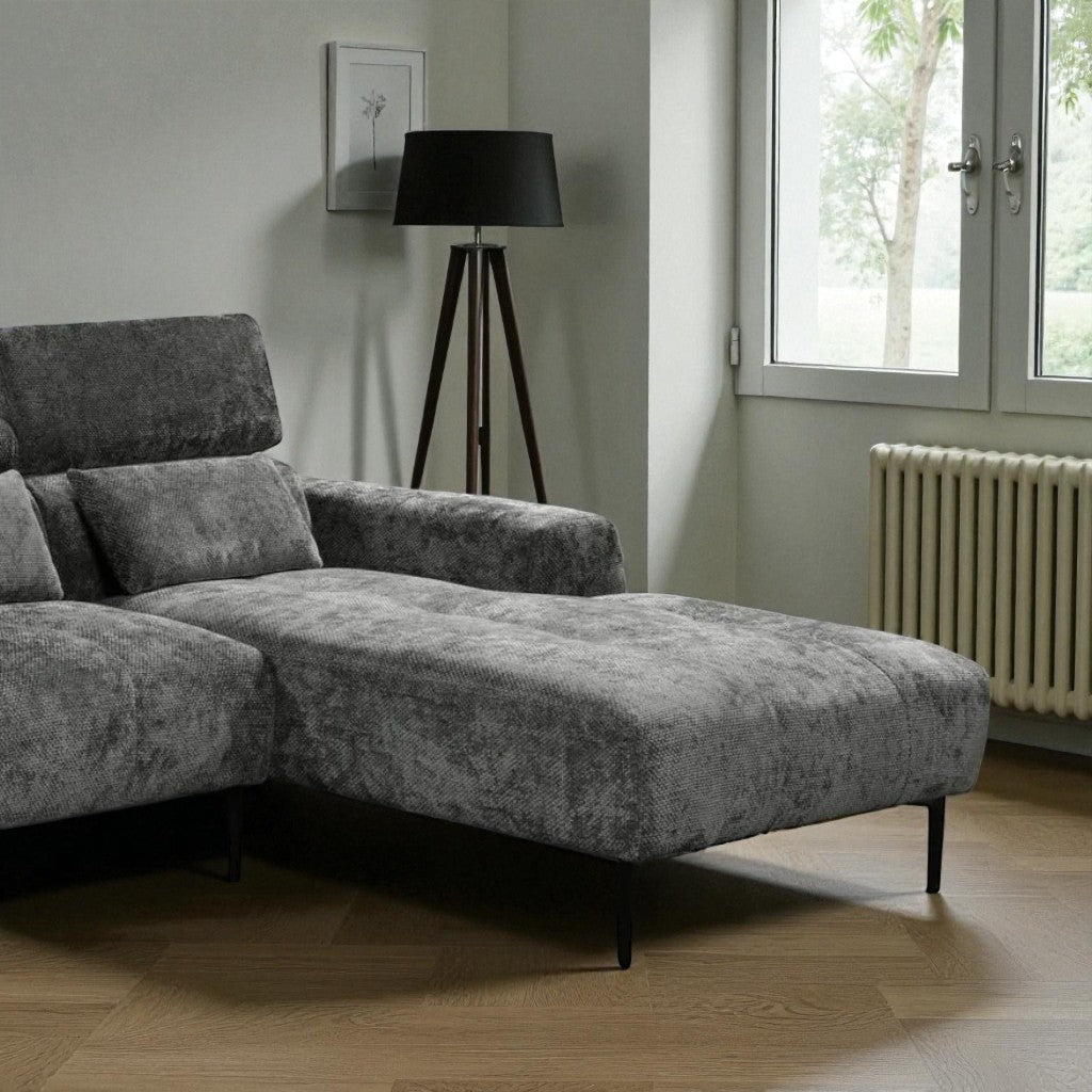 Pax Fabric Upholstered Sectional Sofa With USB Charing Ports - Grey | Available In LHF/ RHF Configuration