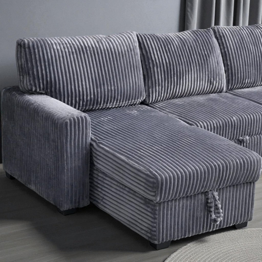 James Fabric Upholstered Sectional Sofa Bed With Dual Storage Chaise - Grey