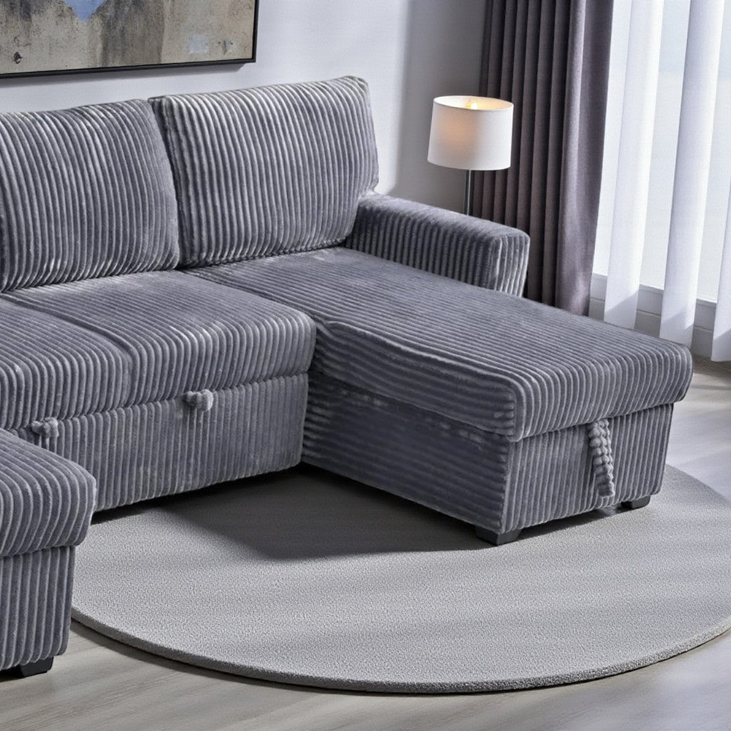 James Fabric Upholstered Sectional Sofa Bed With Dual Storage Chaise - Grey