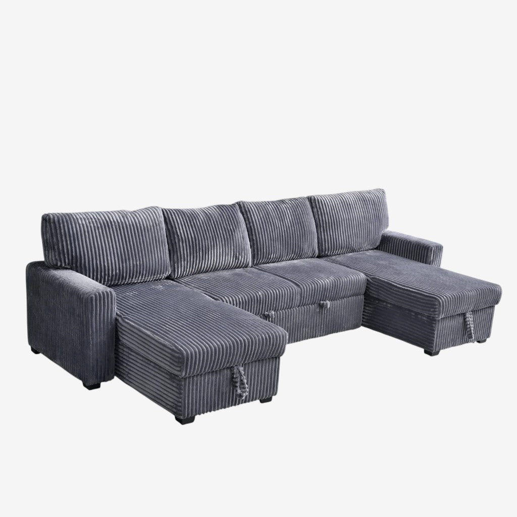 James Fabric Upholstered Sectional Sofa Bed With Dual Storage Chaise - Grey
