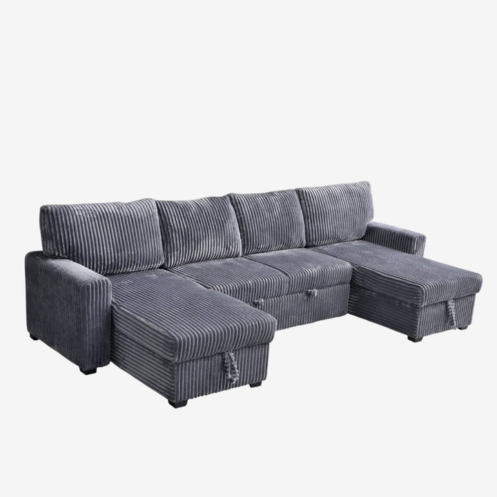 James Fabric Upholstered Sectional Sofa Bed With Dual Storage Chaise - Grey