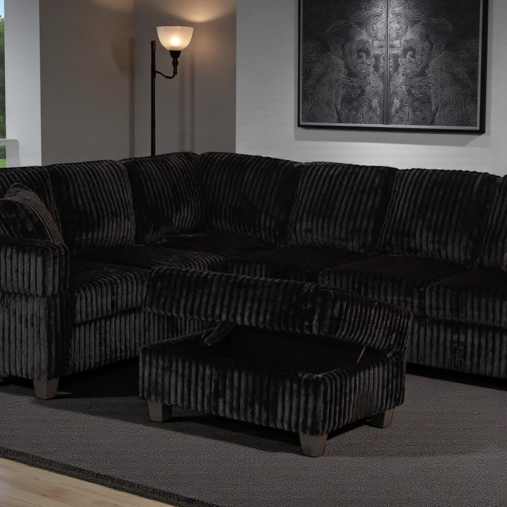 Xavier Fabric Upholstered Sectional Sofa With Storage Ottoman - Black | Modern, Comfortable & Reversible