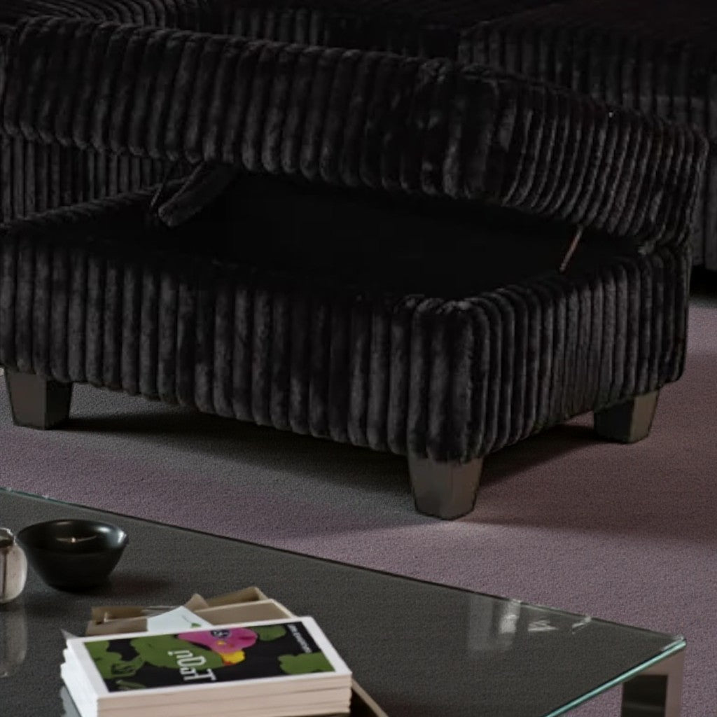 Xavier Fabric Upholstered Sectional Sofa With Storage Ottoman - Black | Modern, Comfortable & Reversible