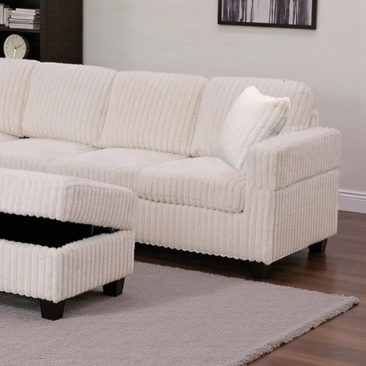 Xavier Fabric Upholstered Sectional Sofa With Storage Ottoman - Beige | Modern, Comfortable & Reversible