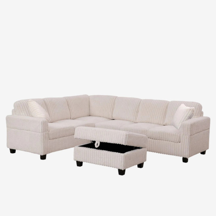 Xavier Fabric Upholstered Sectional Sofa With Storage Ottoman - Beige | Modern, Comfortable & Reversible