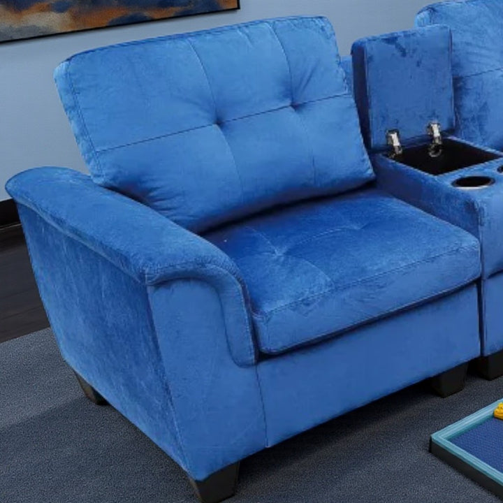 Albert Fabric Upholstered Sectional Sofa - Blue | Reversible Design, Cup Holders & Storage Console