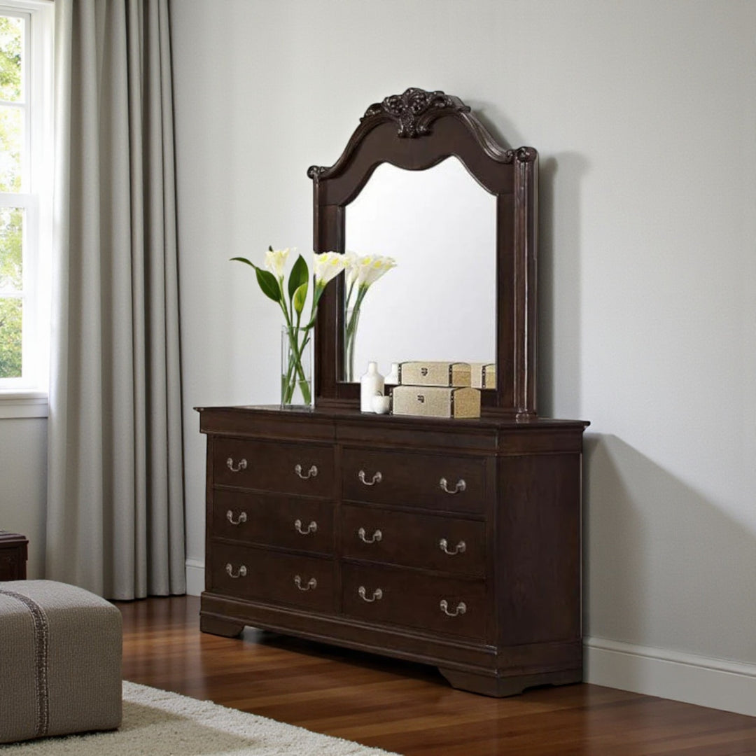 Luxira 8-Piece Classic Bedroom Set - Cherry | Vintage Style, Sturdy & Storage Solution