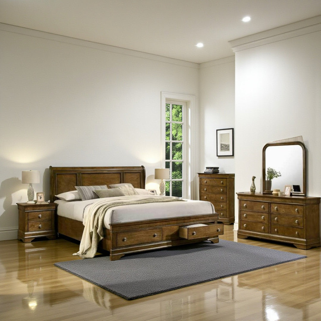 Lucent 8-Piece Bedroom Set - Toffee | Mid-Century Modern, Sturdy & Storage Solution