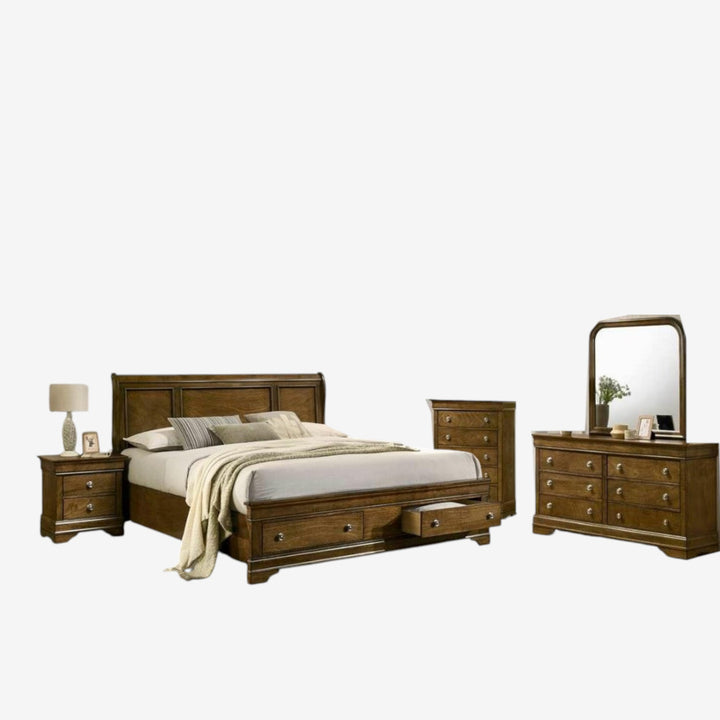Lucent 8-Piece Bedroom Set - Toffee | Mid-Century Modern, Sturdy & Storage Solution