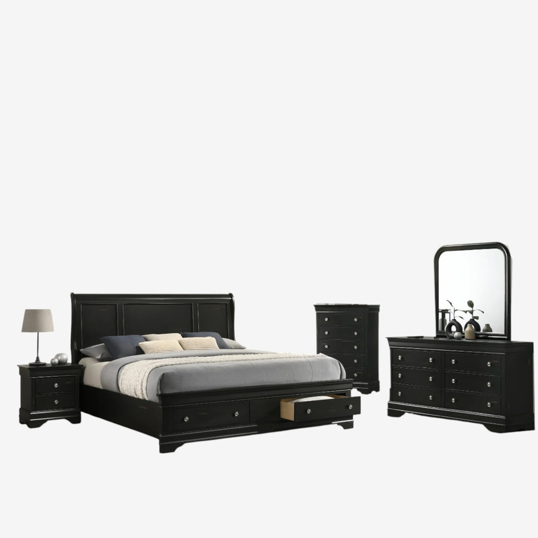 Lucent 8-Piece Bedroom Set - Black | Mid-Century Modern, Sturdy & Storage Solution