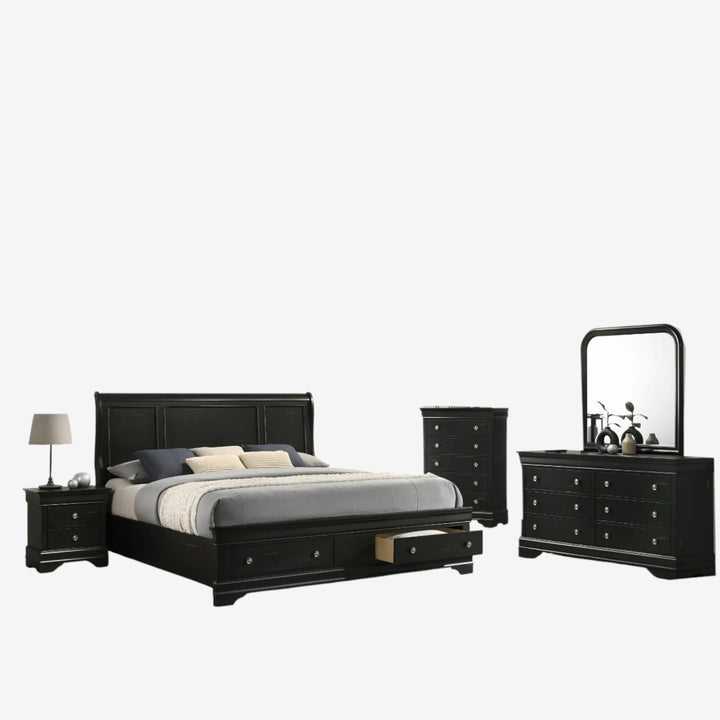 Lucent 8-Piece Bedroom Set - Black | Mid-Century Modern, Sturdy & Storage Solution