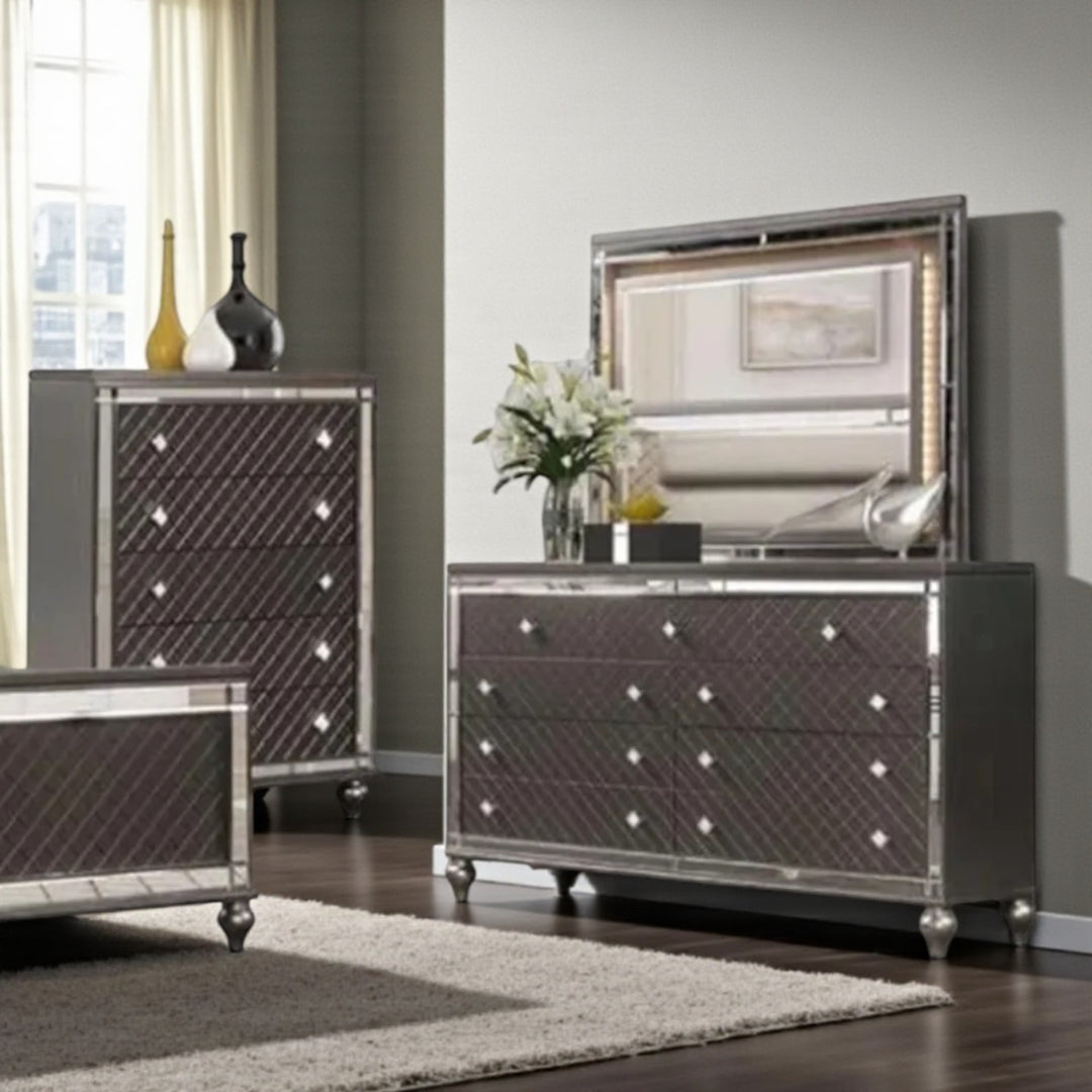 Majesty 8-Piece Bedroom Set With Built-In LED Lights - Charcoal