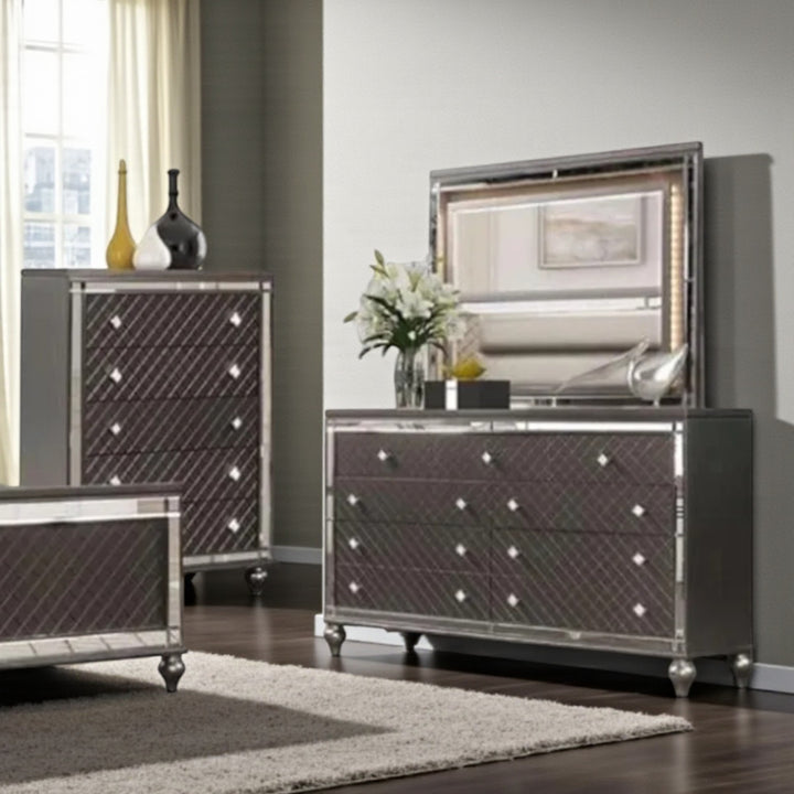 Majesty 8-Piece Bedroom Set With Built-In LED Lights - Charcoal