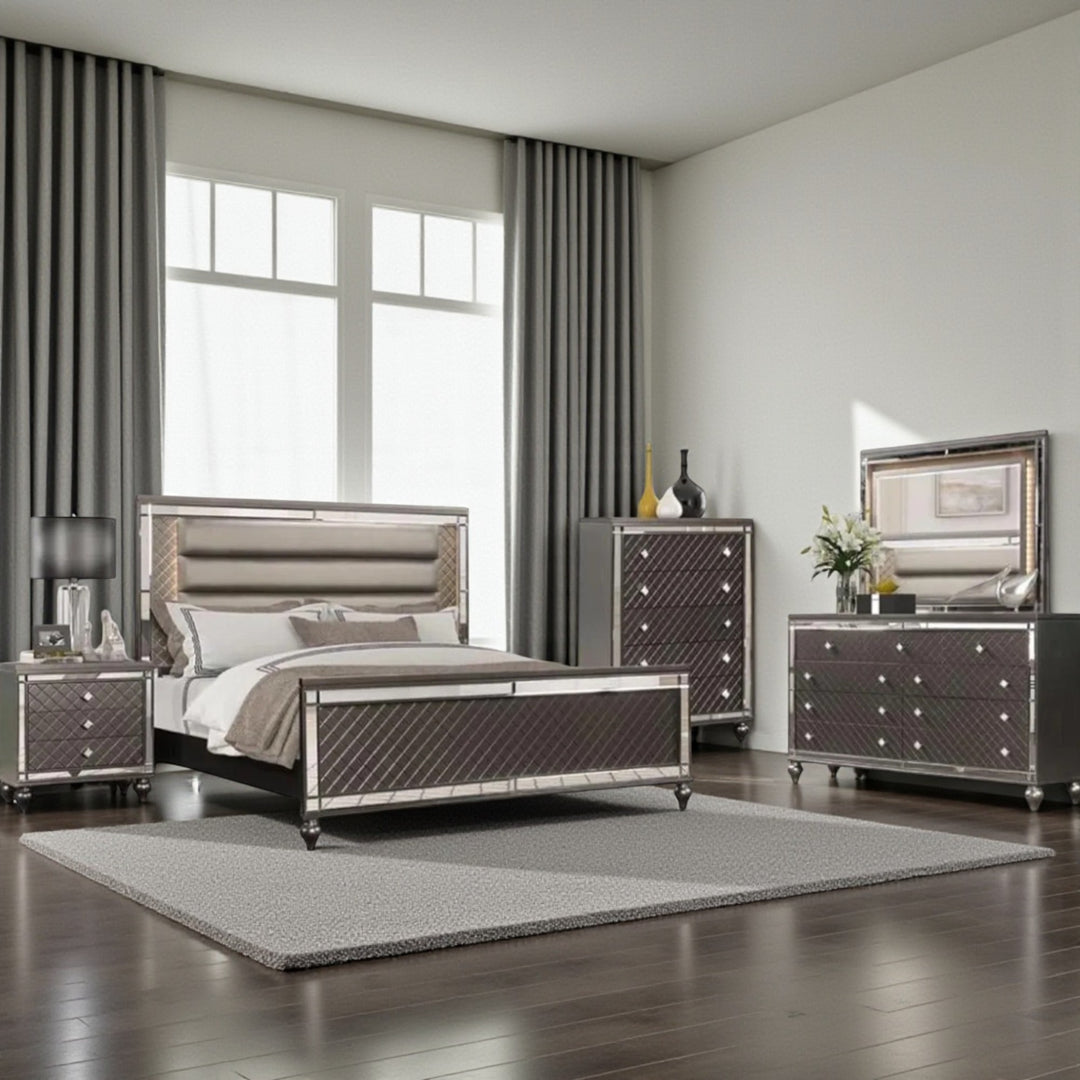 Majesty 8-Piece Bedroom Set With Built-In LED Lights - Charcoal
