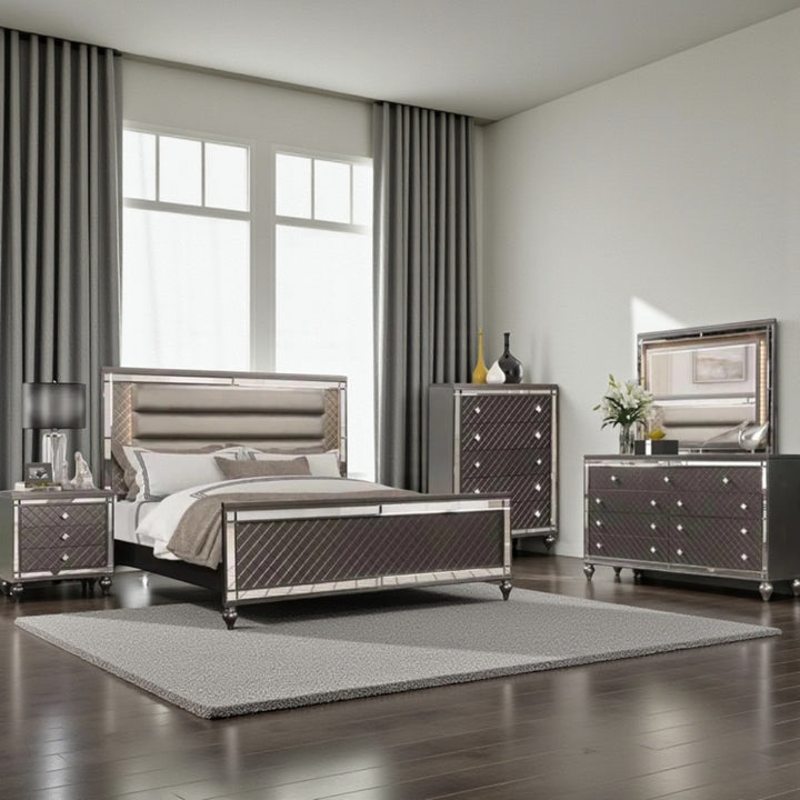 Majesty 8-Piece Bedroom Set With Built-In LED Lights - Charcoal