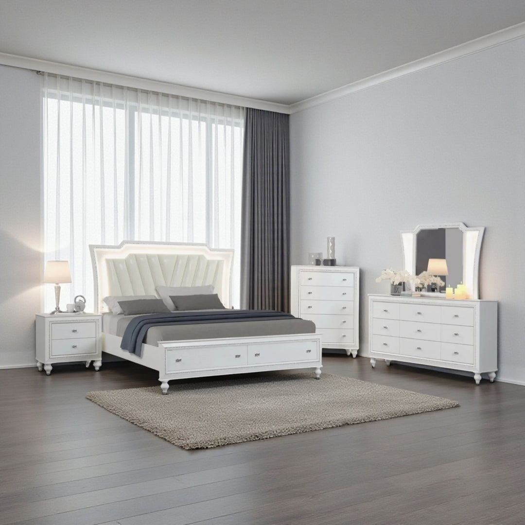 Gleam 8-Piece Bedroom Set With Crystal Accents - White