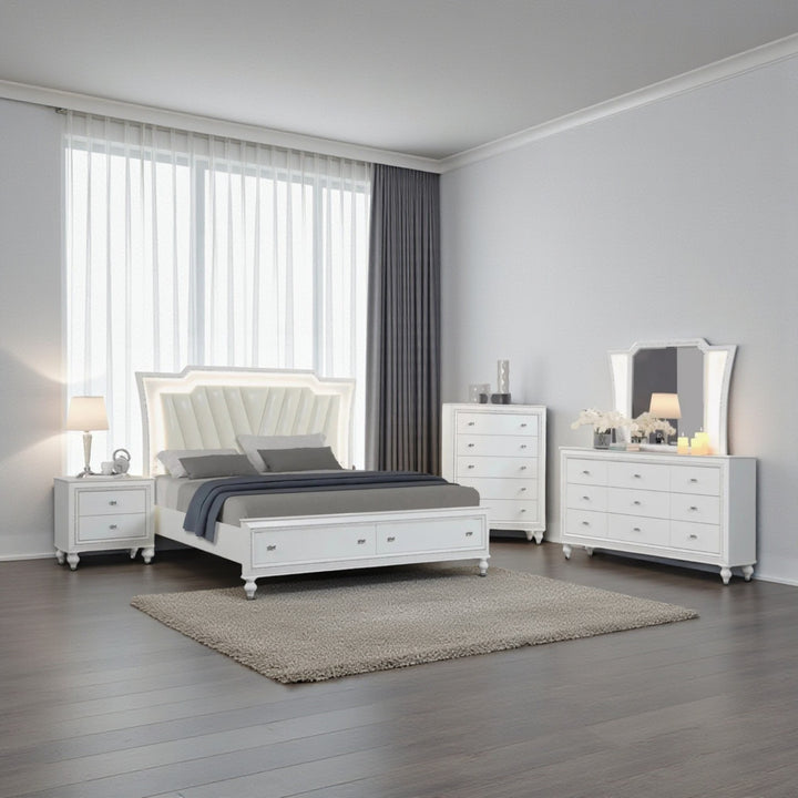 Gleam 8-Piece Bedroom Set With Crystal Accents - White