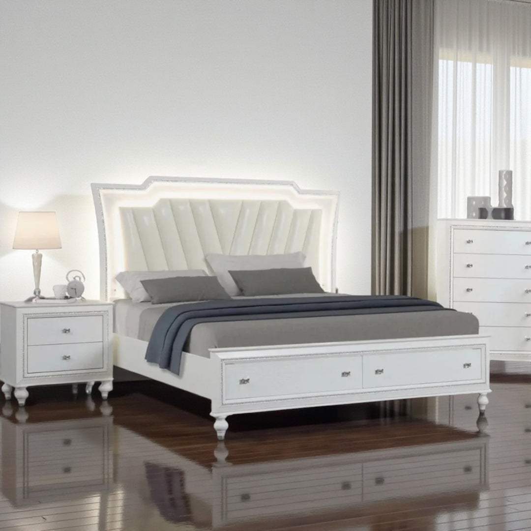 Gleam 8-Piece Bedroom Set With Crystal Accents - White