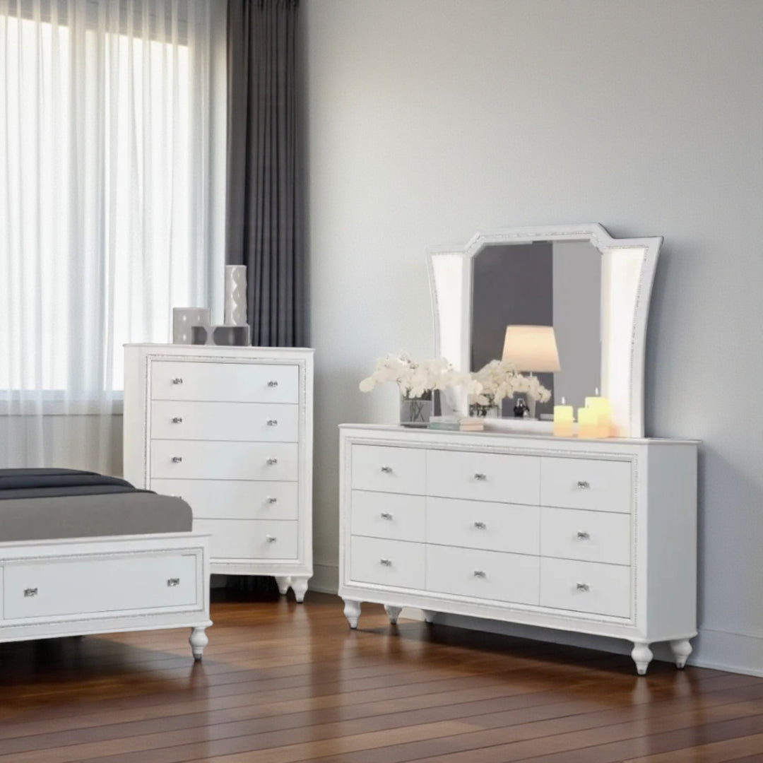 Gleam 8-Piece Bedroom Set With Crystal Accents - White