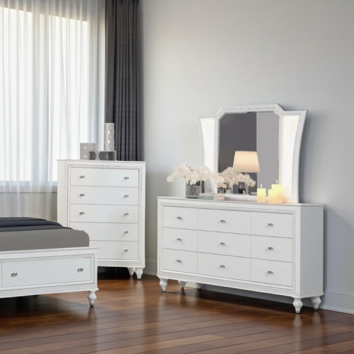 Gleam 8-Piece Bedroom Set With Crystal Accents - White