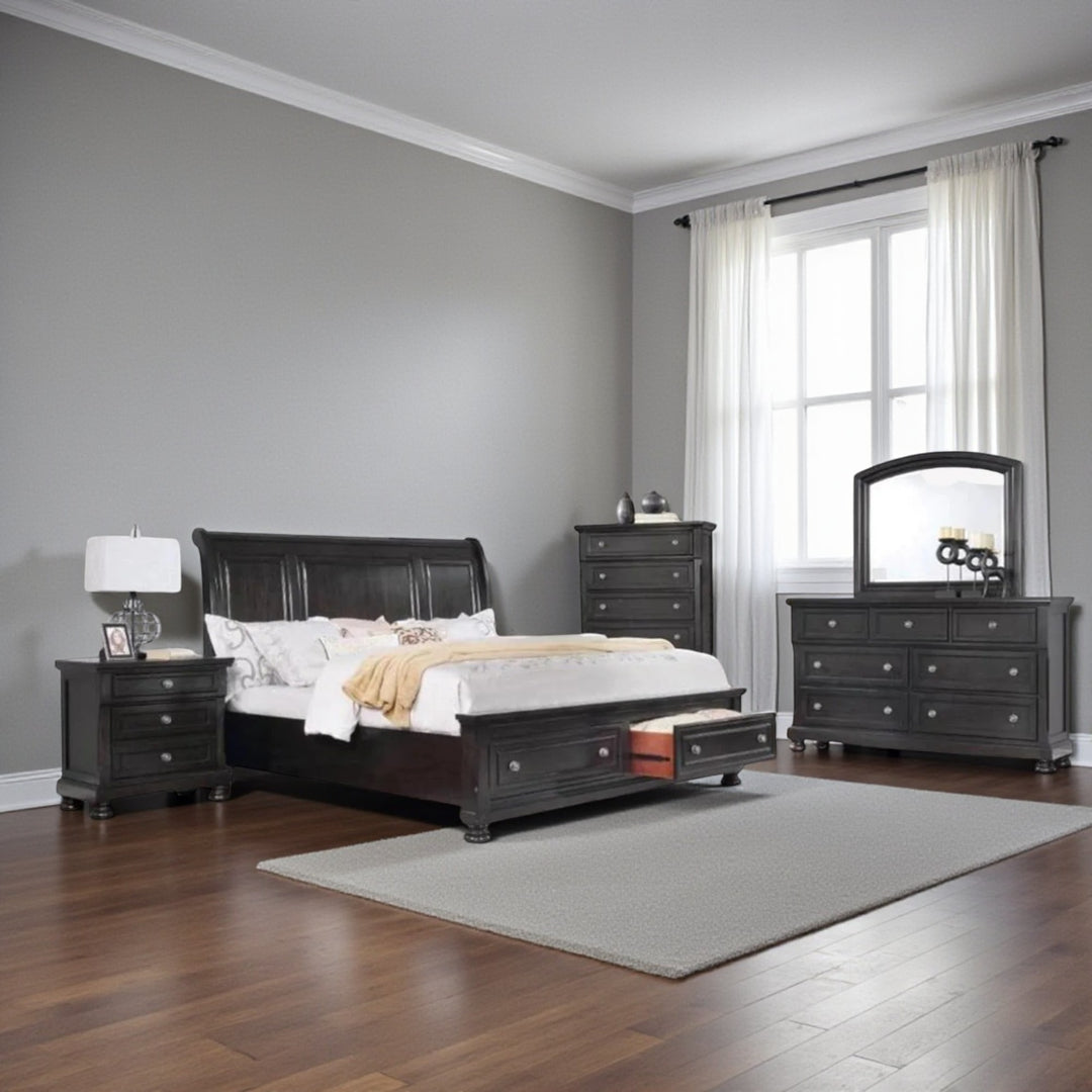 Splendor 8-Piece Vintage Style Bedroom Set In Charcoal Finish