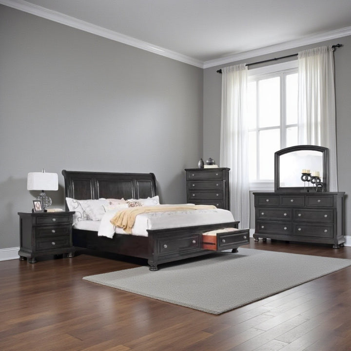 Splendor 8-Piece Vintage Style Bedroom Set In Charcoal Finish