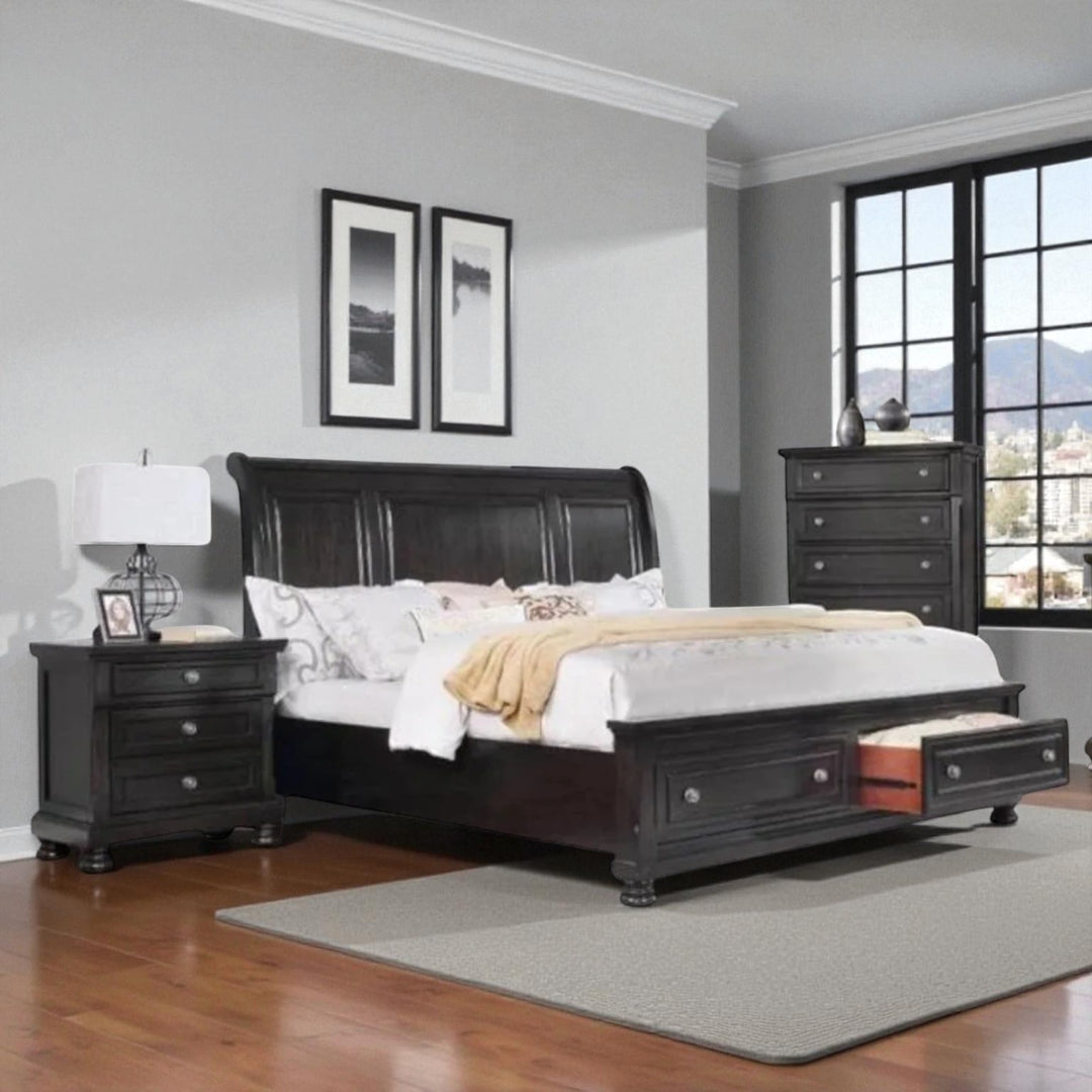 Splendor 8-Piece Vintage Style Bedroom Set In Charcoal Finish