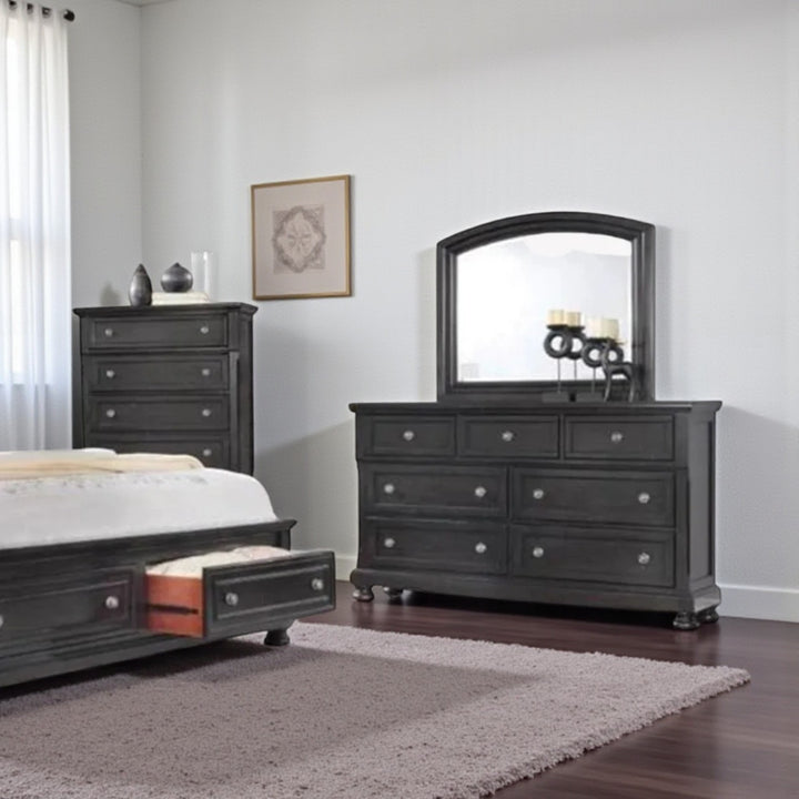 Splendor 8-Piece Vintage Style Bedroom Set In Charcoal Finish