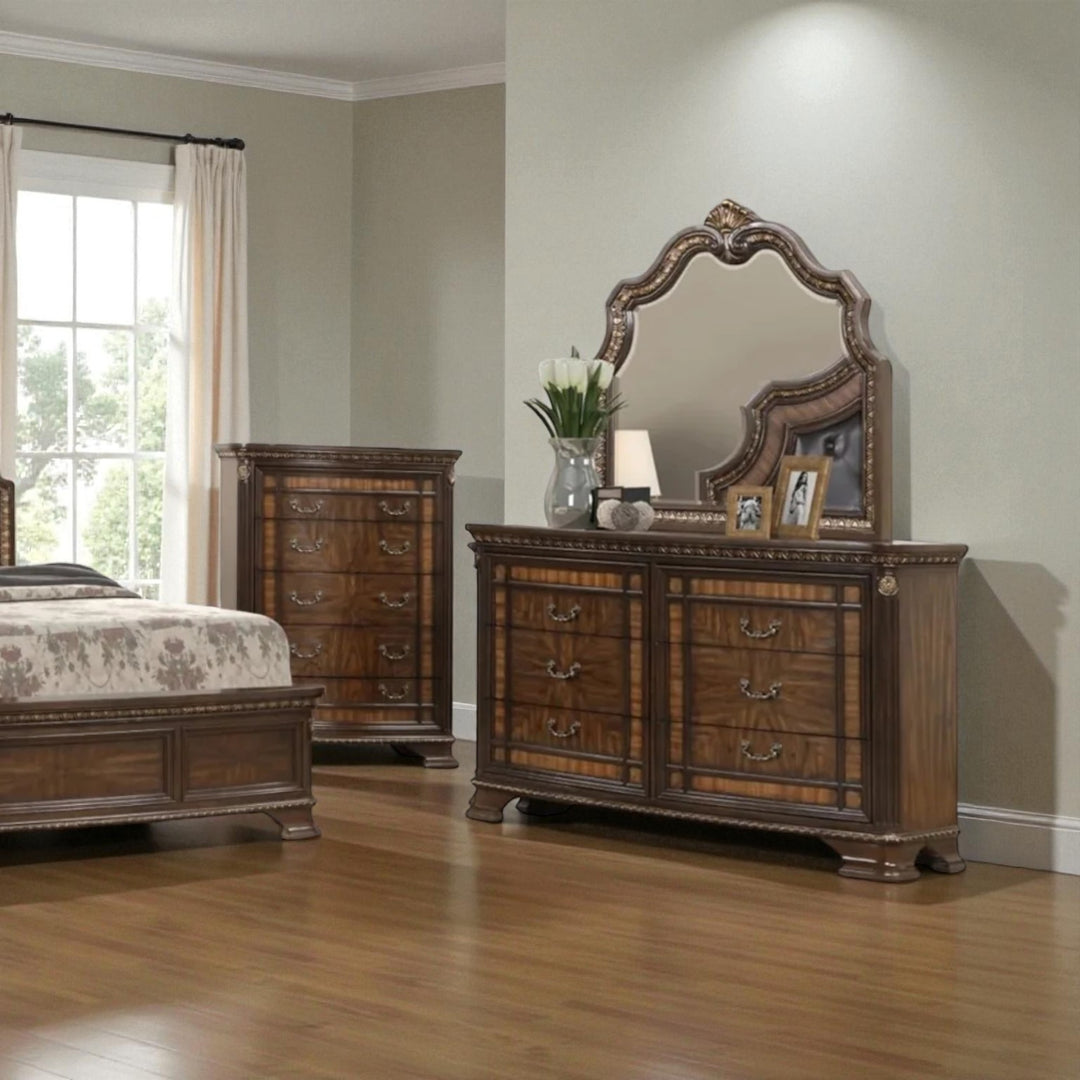 Essence 8-Piece Bedroom Set In Striking Walnut Finish