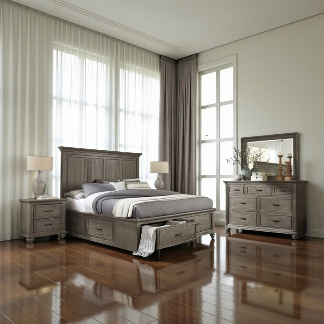 Radiance 7-Piece Bedroom Set In Wire-Brushed Finish - Grey