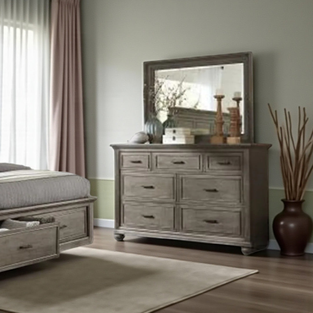 Radiance 7-Piece Bedroom Set In Wire-Brushed Finish - Grey