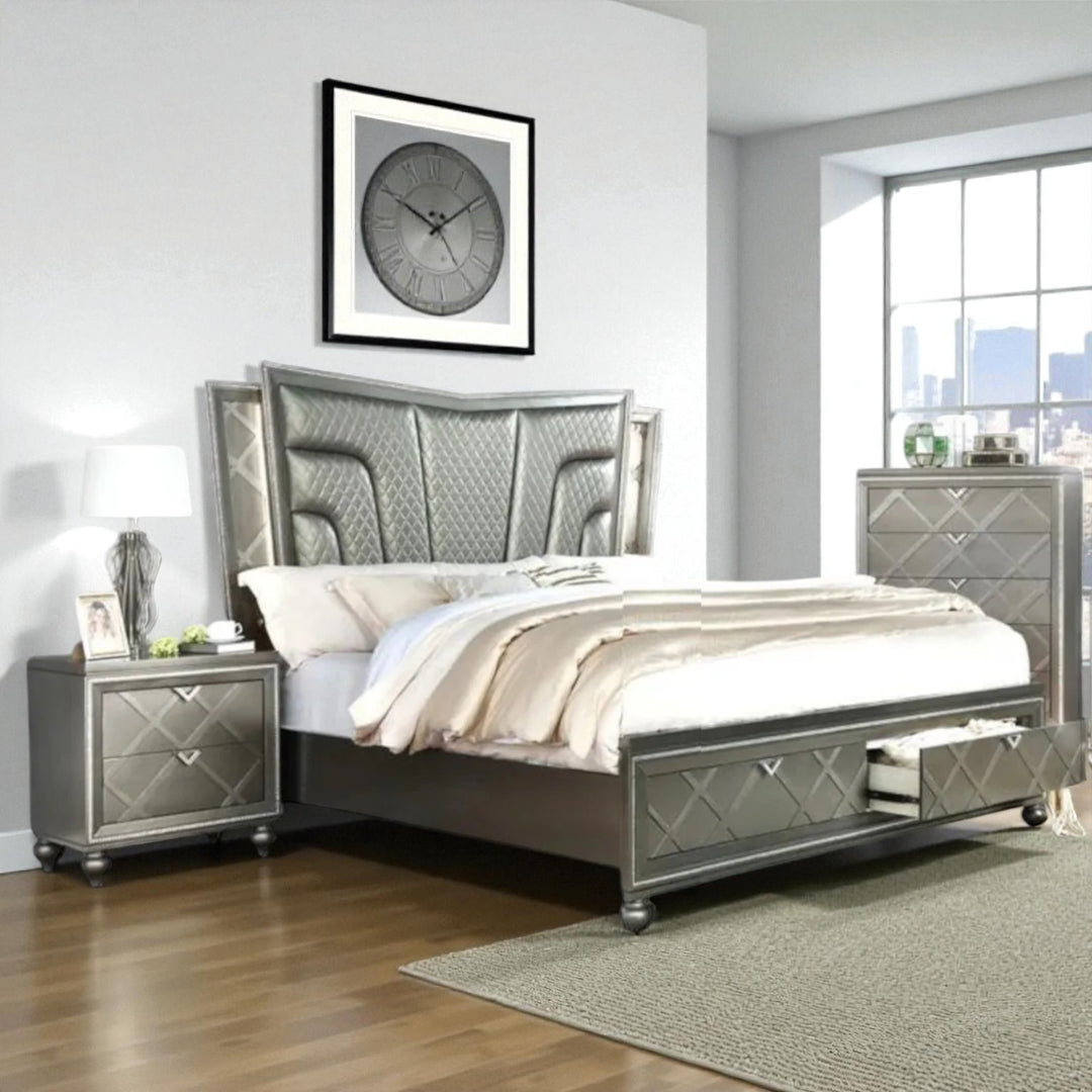Lustre 8-Piece Bedroom Set With LED Lighting & Crystal Accents - Charcoal