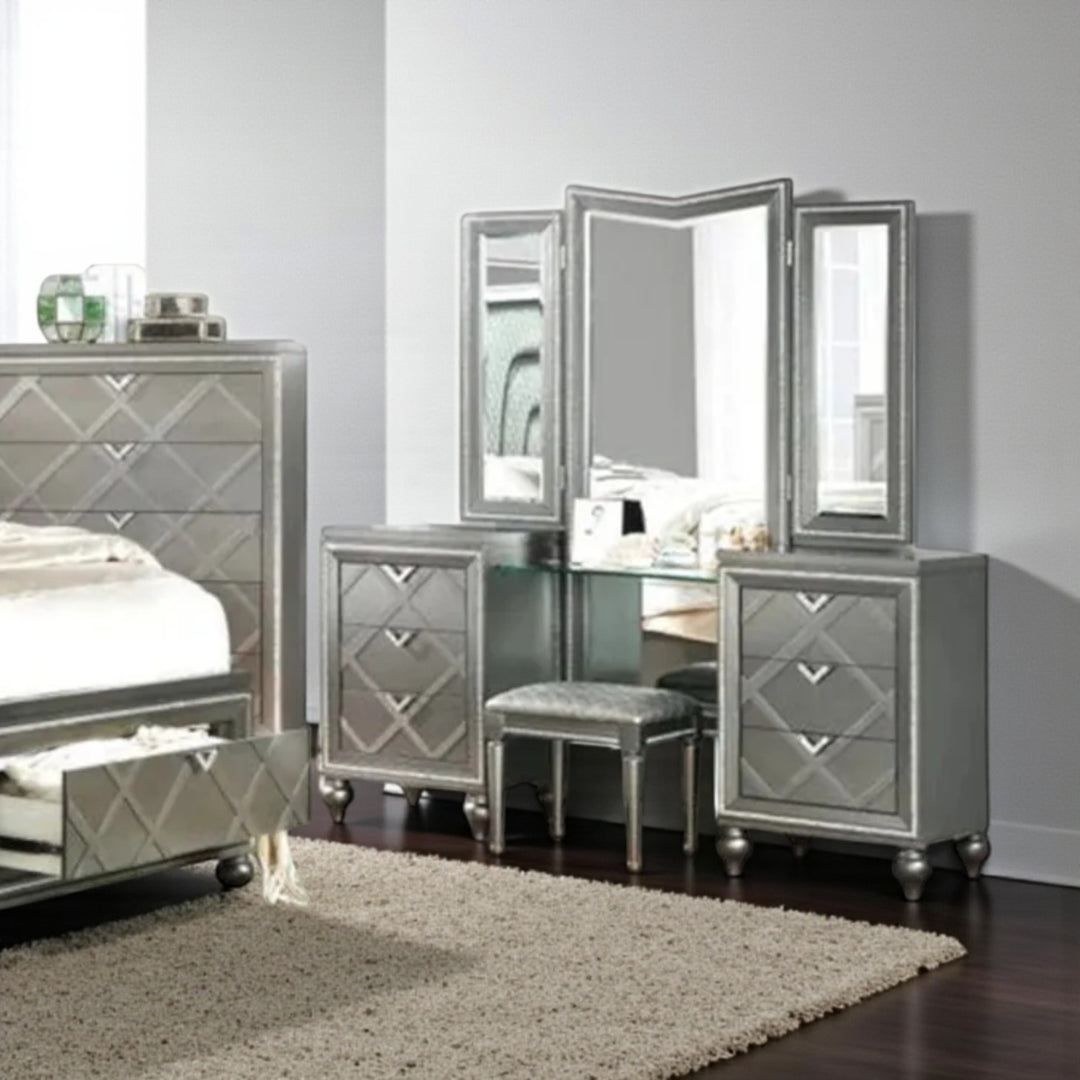Lustre 8-Piece Bedroom Set With LED Lighting & Crystal Accents - Charcoal