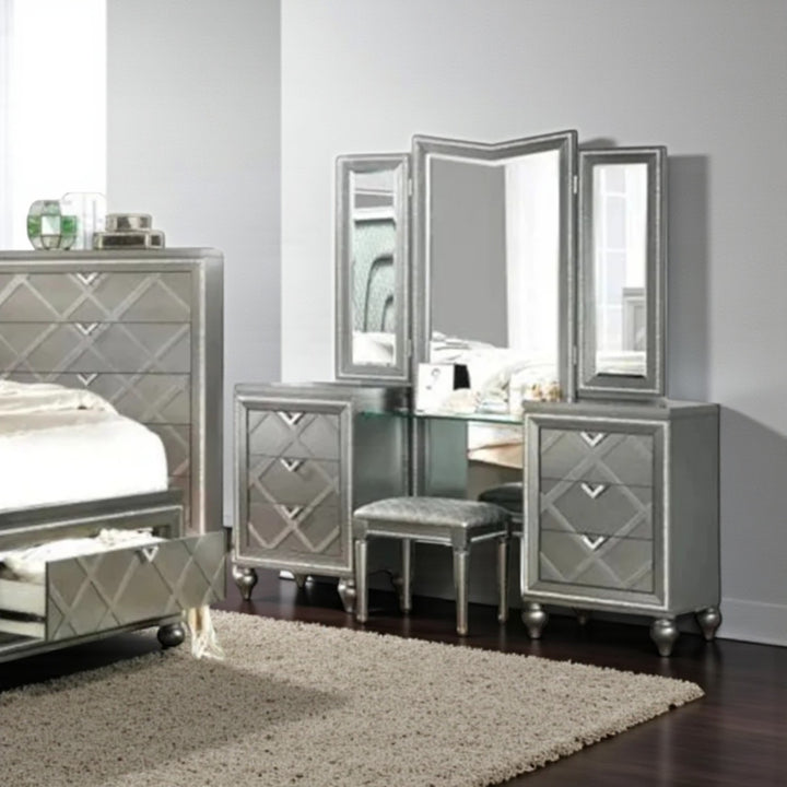 Lustre 8-Piece Bedroom Set With LED Lighting & Crystal Accents - Charcoal