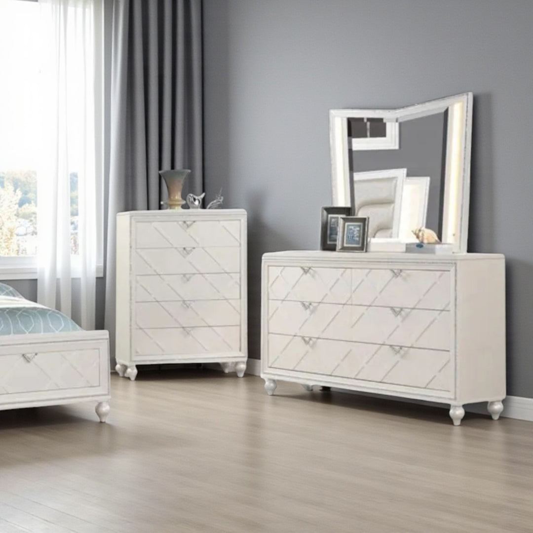 Lustre 8-Piece Bedroom Set With LED Lighting & Crystal Accents - White