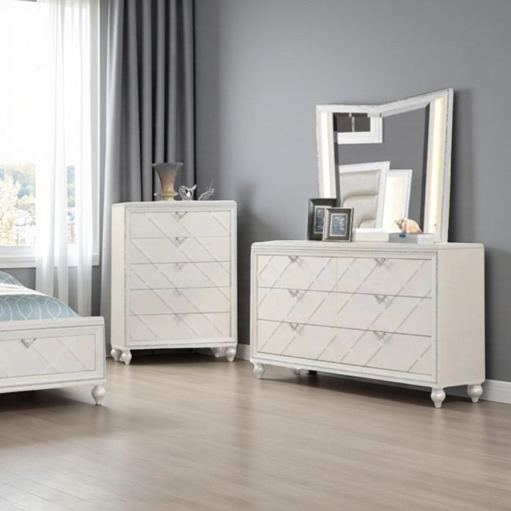 Lustre 8-Piece Bedroom Set With LED Lighting & Crystal Accents - White