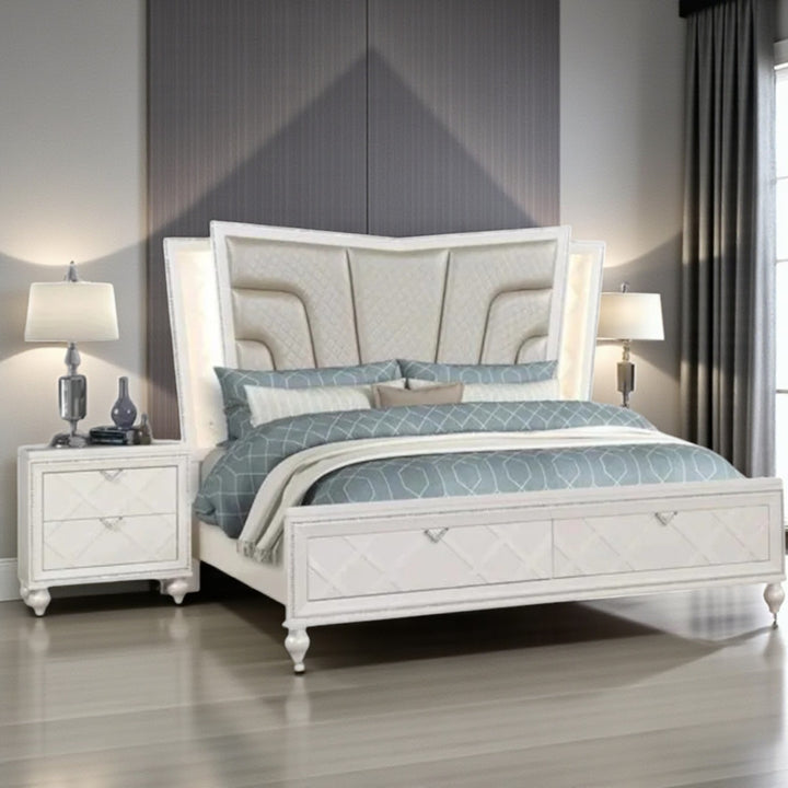 Lustre 8-Piece Bedroom Set With LED Lighting & Crystal Accents - White