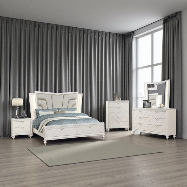 Lustre 8-Piece Bedroom Set With LED Lighting & Crystal Accents - White