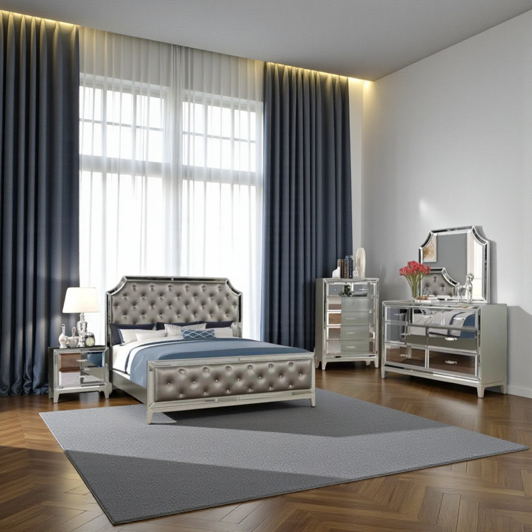 Divine 8-Piece Bedroom Set In Captivating Silver Finish